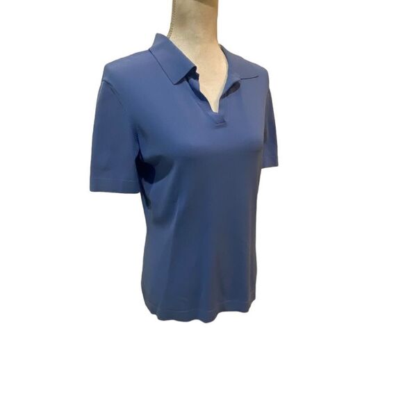 Escada knit periwinkle blue short sleeve collared v neck polo shirt size 40 - Picture 1 of 9